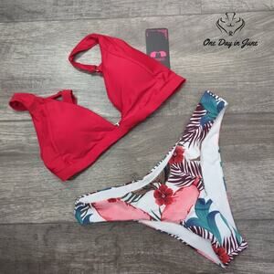 Shekini V Neck Floral Bikini Swimsuit Size S